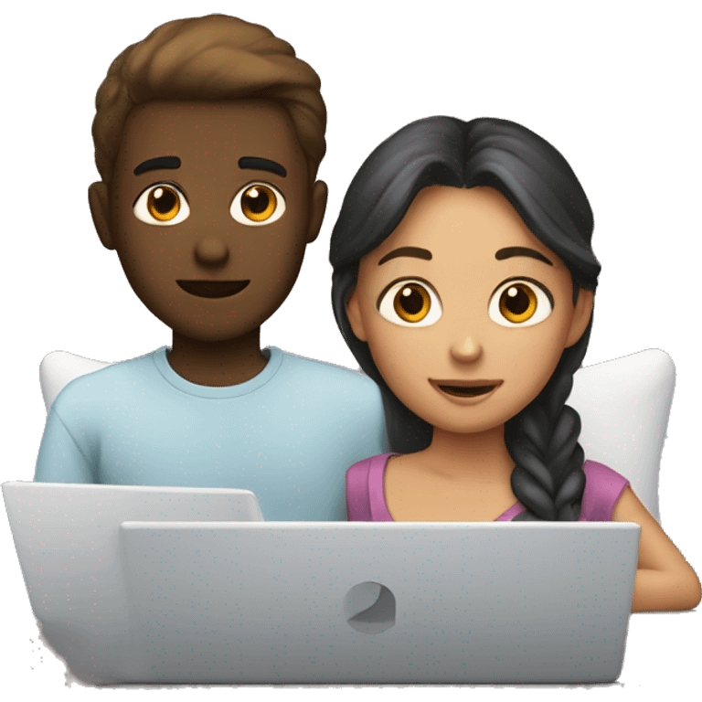 white boy and girl behind laptop emoji