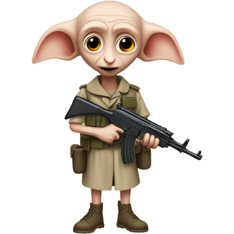 Dobby in the military with a ak47 emoji