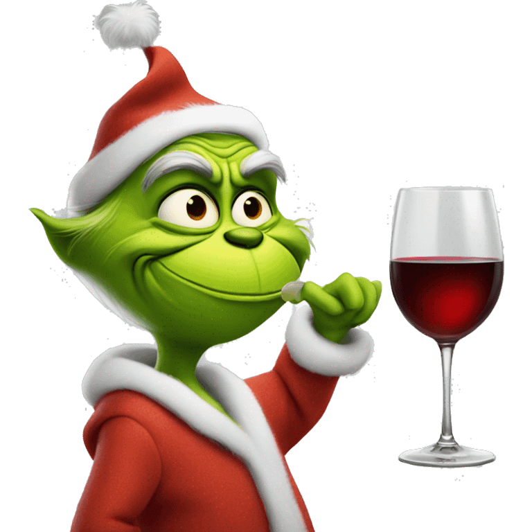 grinch holding a glass of wine emoji