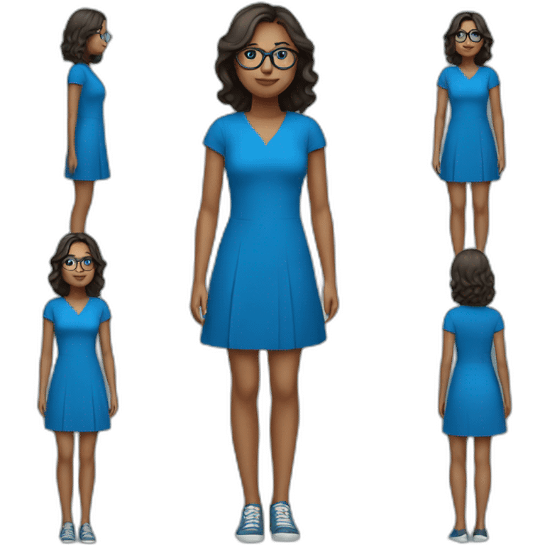 girl wearing a blue dress and glasses full body emoji