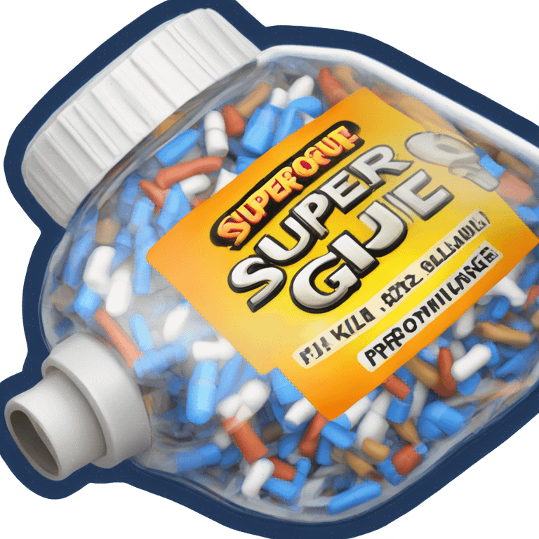 a superglue bottle with a label that reads superglue in a pixelated font emoji