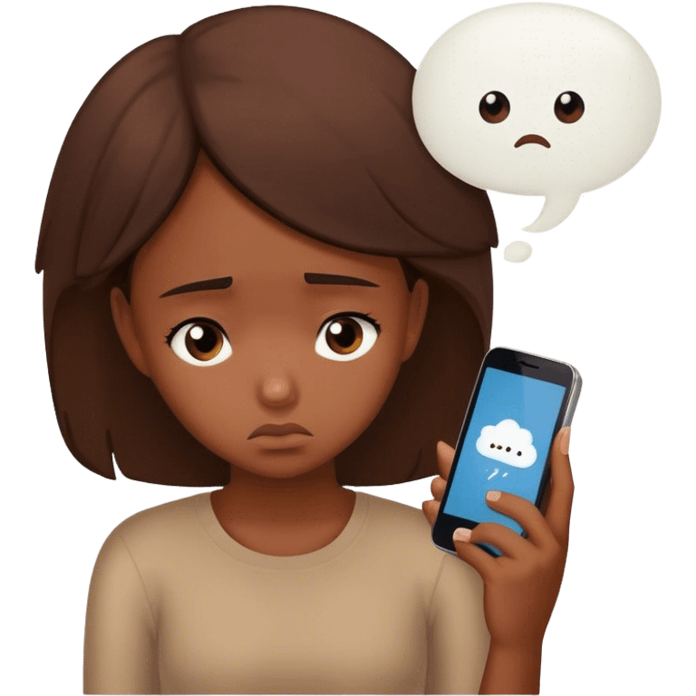 girl very sad looking at her phone with a thought bubble with the words “noah” in it emoji