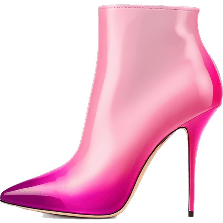 Realistic isolated too view of a pair of raspberry color to light pink ombre Jimmy Choo stiletto ankle bootie boots.  emoji