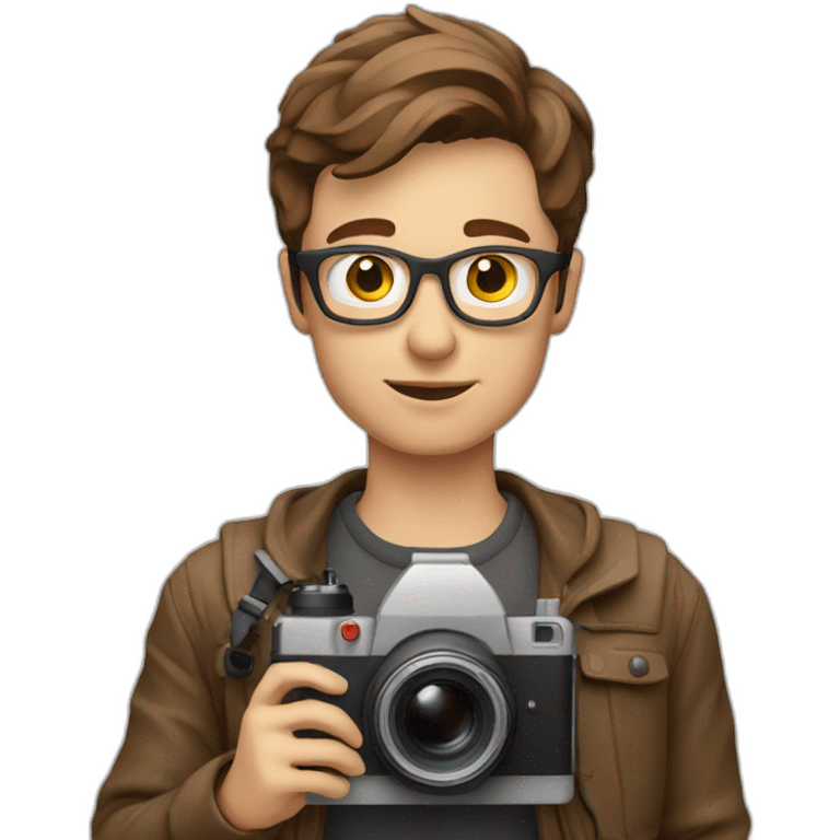 European film director with brown short hair holding a cinema camera emoji