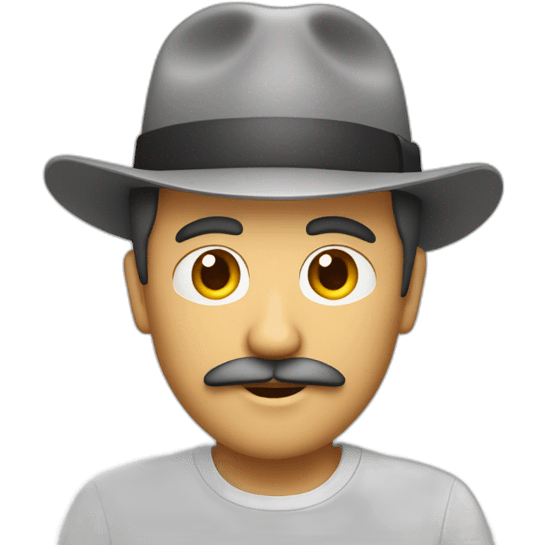 man whit white shirt backwards grey hat and flipped eyebrows as a moustache emoji