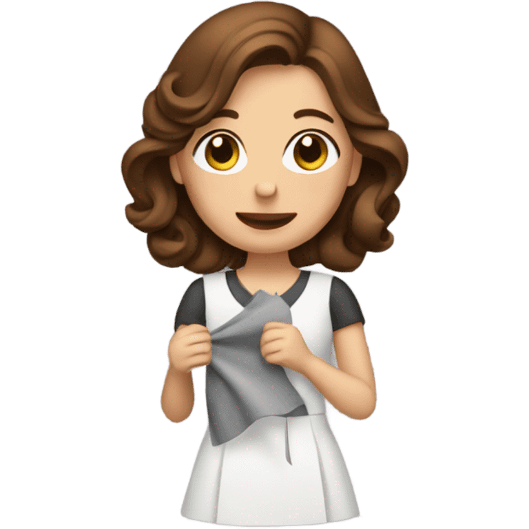 Woman with brown hair sewing a dress emoji