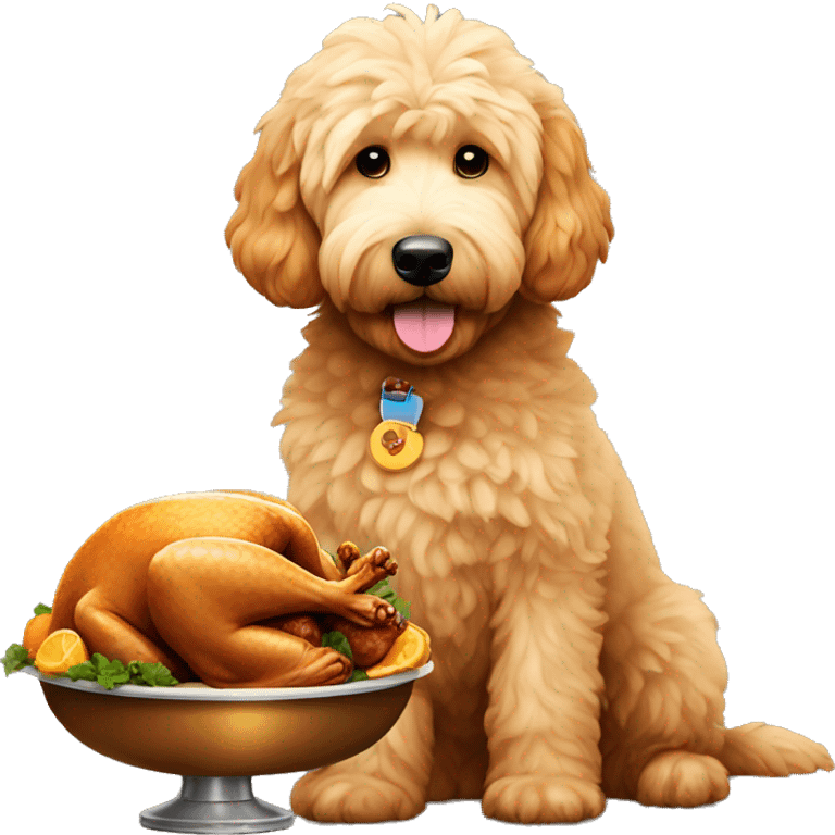 Golden Doodle with a Turkey emoji