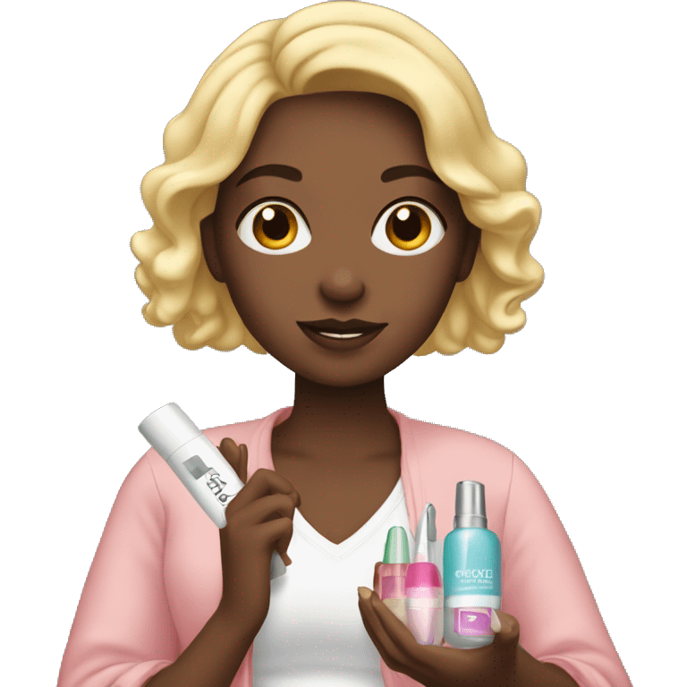 one white girl holding cosmetics in her hands emoji