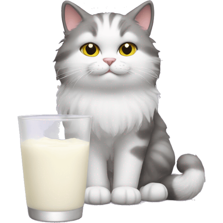 Fluffy cat drinks milk emoji