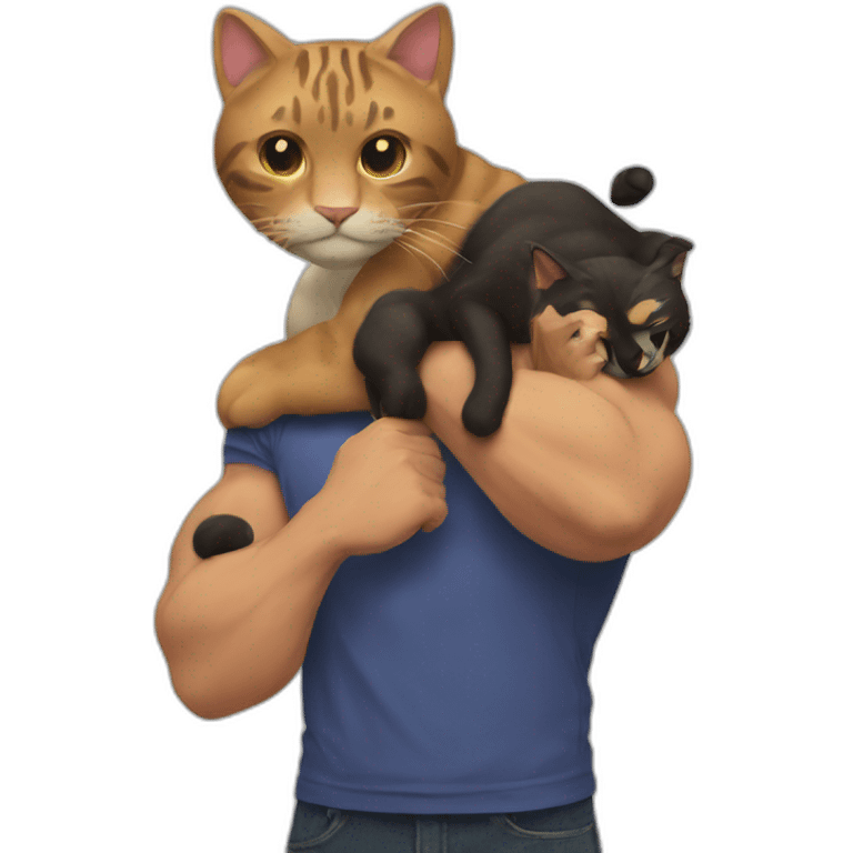 Man flexing with cat emoji