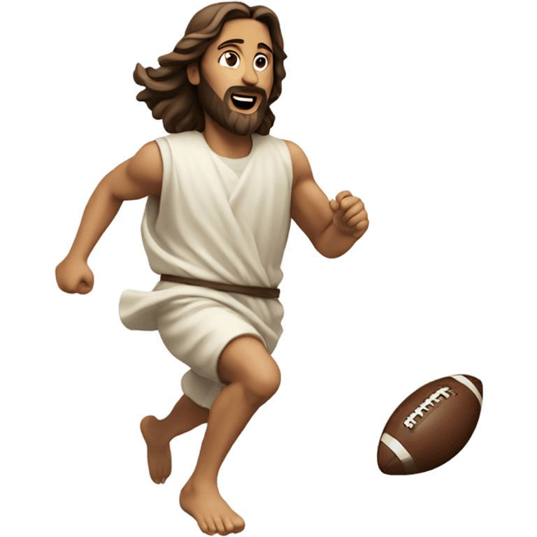 Jesus running with a football emoji