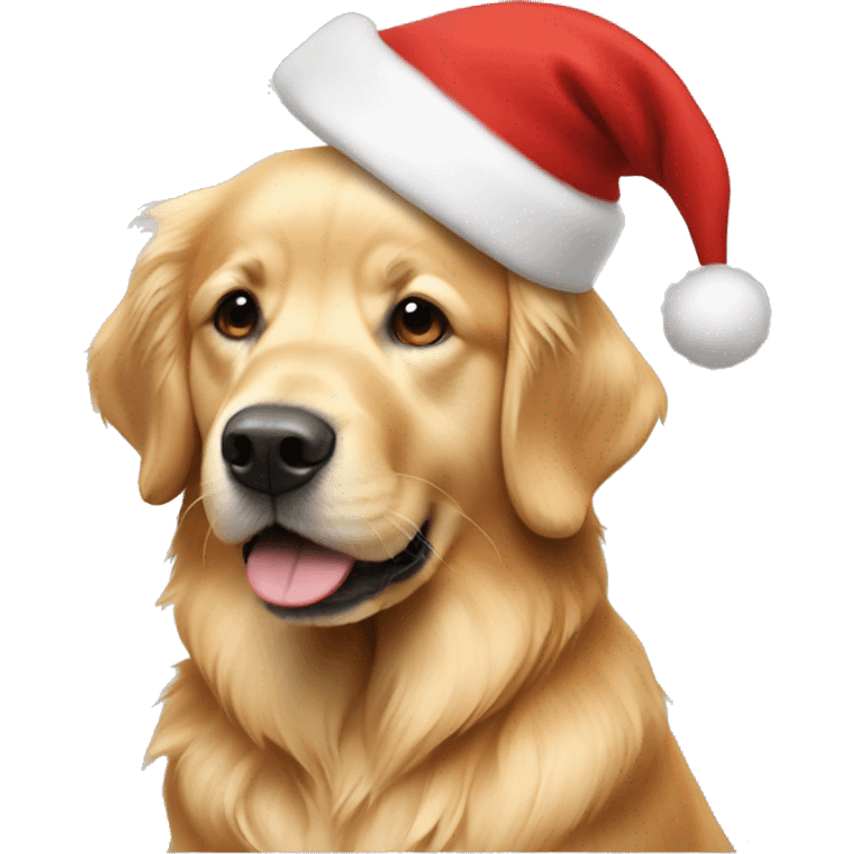 Golden retriever wearing Santa hat emoji