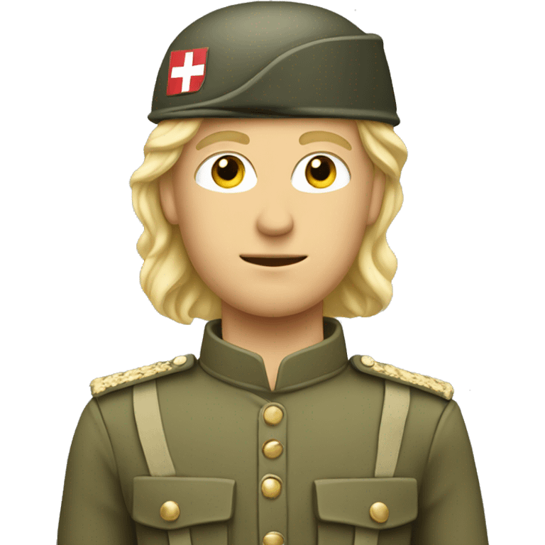 A swiss soldier, that is blond and looks not amuse. He has a light lipbeard emoji