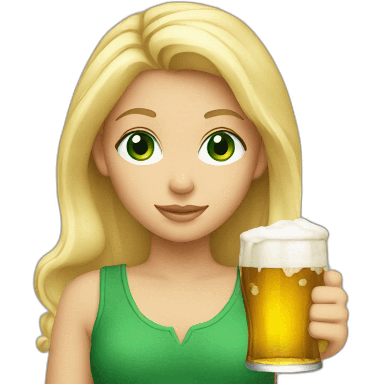 Blond girl Green eyes holding beer emoji