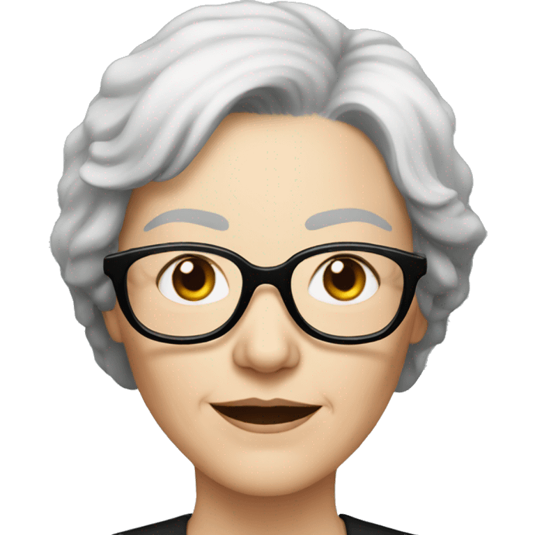 Older white woman with black hair and black round glasses emoji