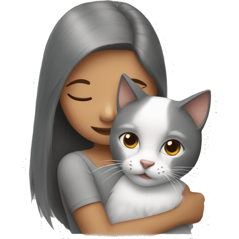 girl kissing grey and white cat emoji