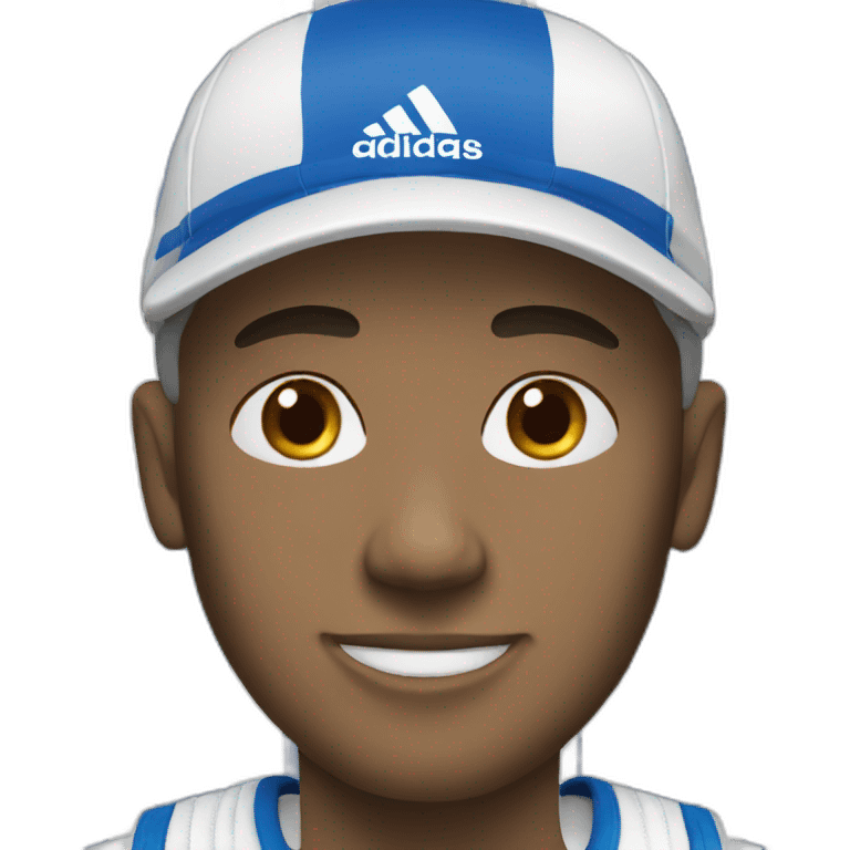 man race with White adidas shoes with blue strips emoji