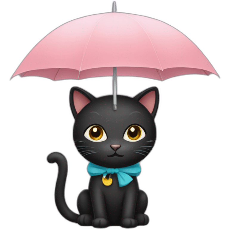 Black kitty cat holding umbrella emoji