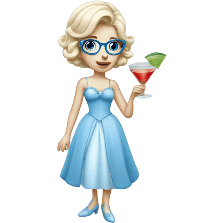 Pale Cinderella with blue eyes wearing glasses drinking a cocktail  emoji