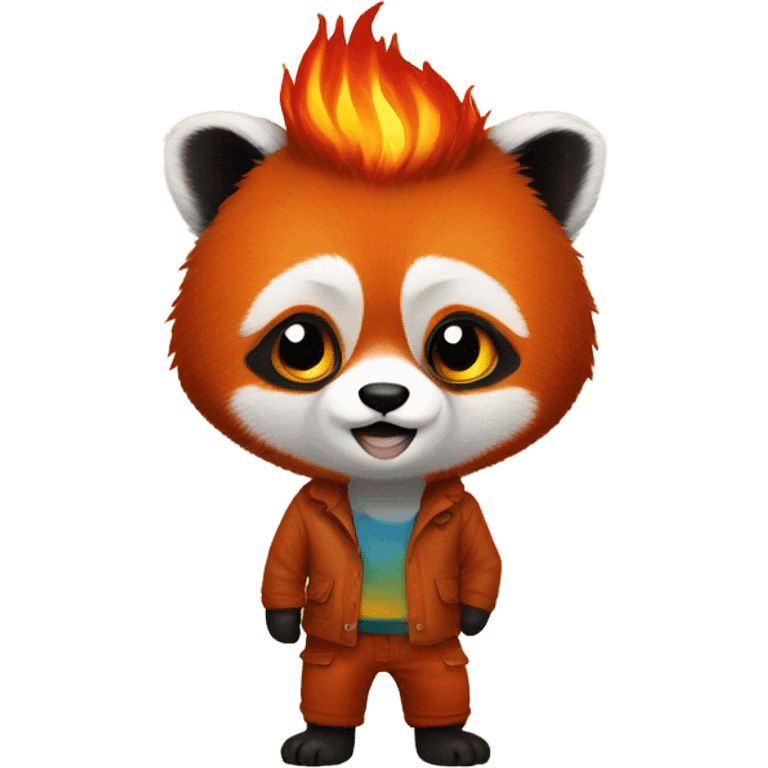 Red panda wearing pants with the pants on fire emoji