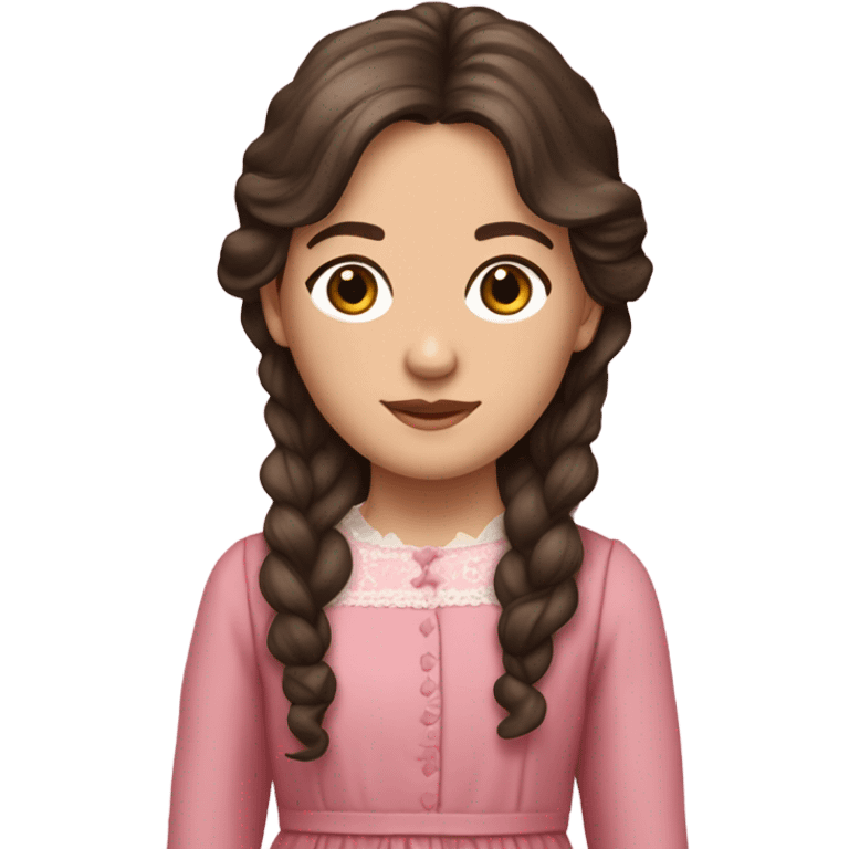 Carrie Ingalls pretty with long dark brown wavy hair realistic and detailed pink dress emoji