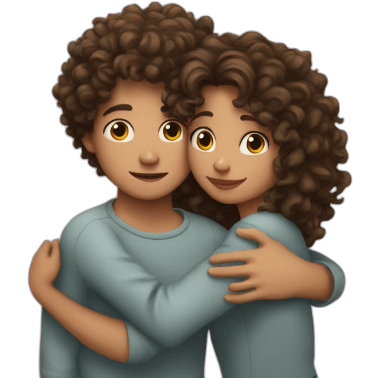 Wavy haired girl hugging curly haired boy  emoji