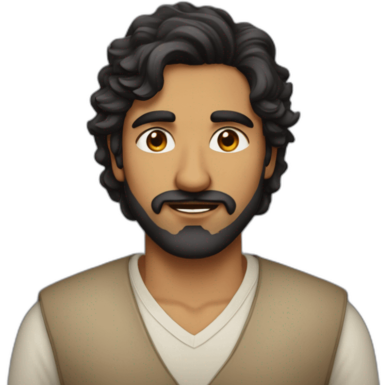 Indian man with dark, wavy hair, aquiline nose, fair-skinned, black, short beard emoji