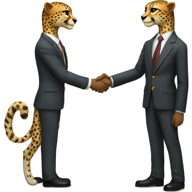 A cheetah in a classic suit shakes hands with a man  emoji