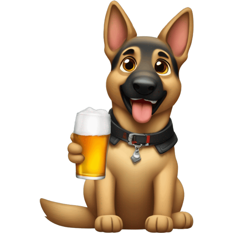 German shepherd holding a bottle of malort booze emoji