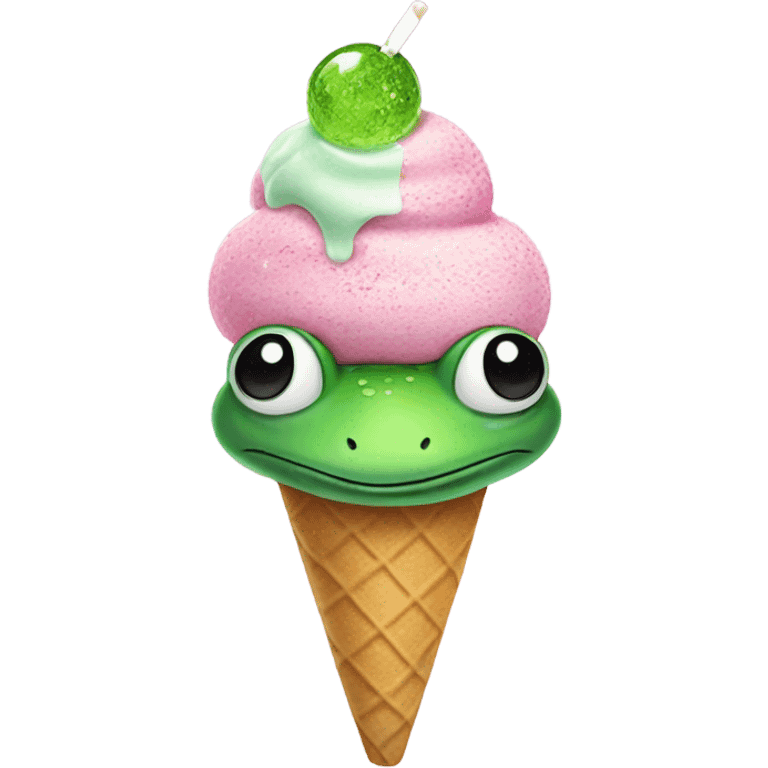 Sparkly ice cream eating frog emoji