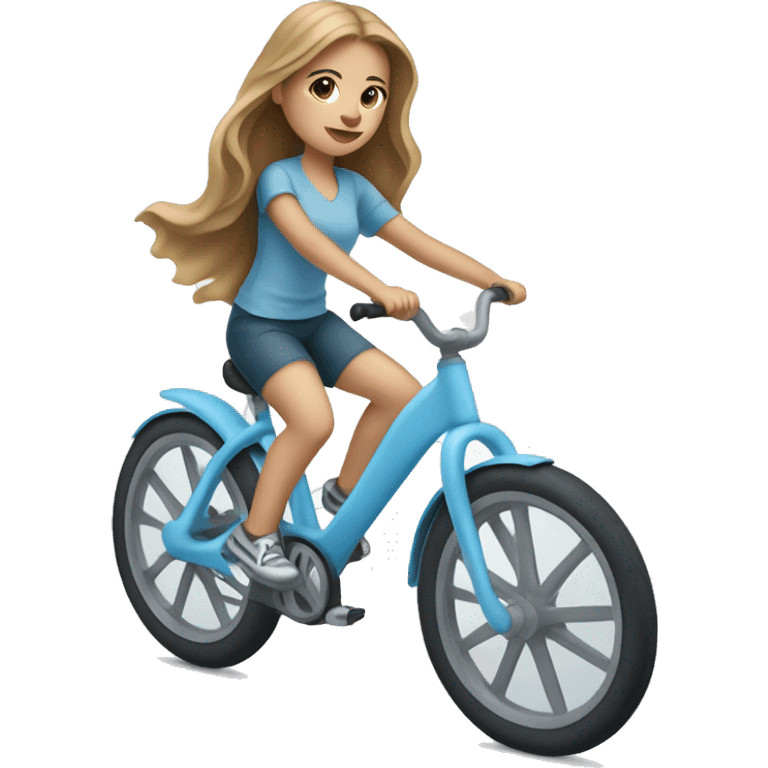 Girl riding very light blue bike, she has long light brown hair and light skin emoji