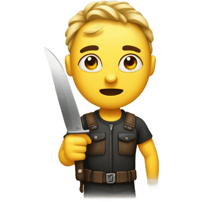 runder gelber emoji mit weit aufgerissenen augen und messer in einer hand emoji