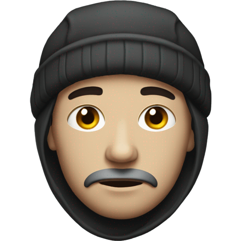 a skinny, sad man with a black eye wearing a Russian cap with an earflap.
 emoji