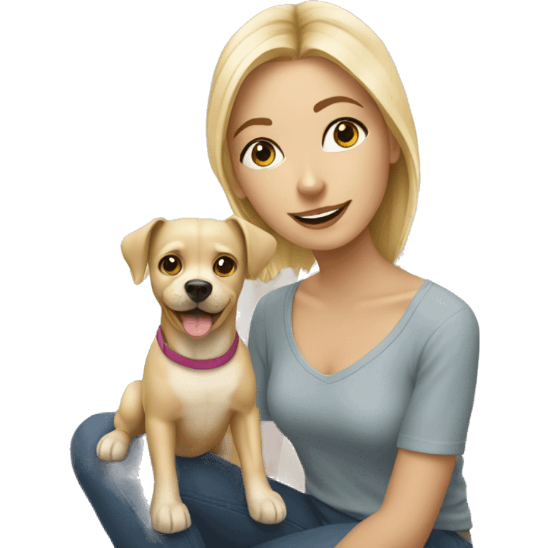 blonde girl with dog indoors emoji