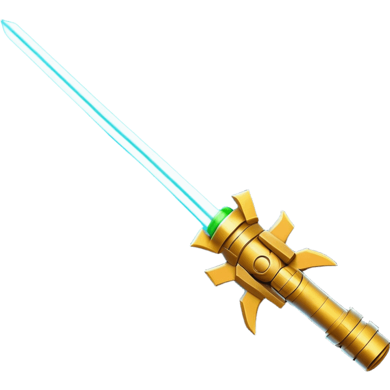 Clash of Clans aesthetic: Cinematic heroic Star Wars light sabre Emoji, rendered in a 3D vector-style similar to standard emojis with minimal shading and bold, simplified shapes. A compact, vibrant energy blade with a neon-hued, glowing edge . Stylized with a touch of interstellar elegance and a soft glowing outline, capturing the essence of a legendary energy blade with a friendly, playful manner! emoji