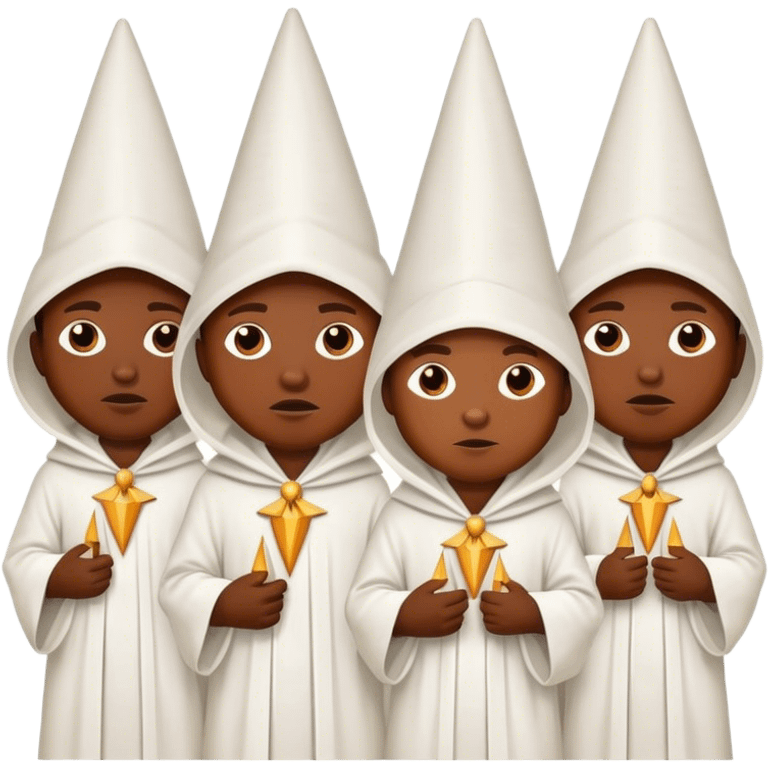 a group of african people wearing all white robes, pointed dunce hoods emoji