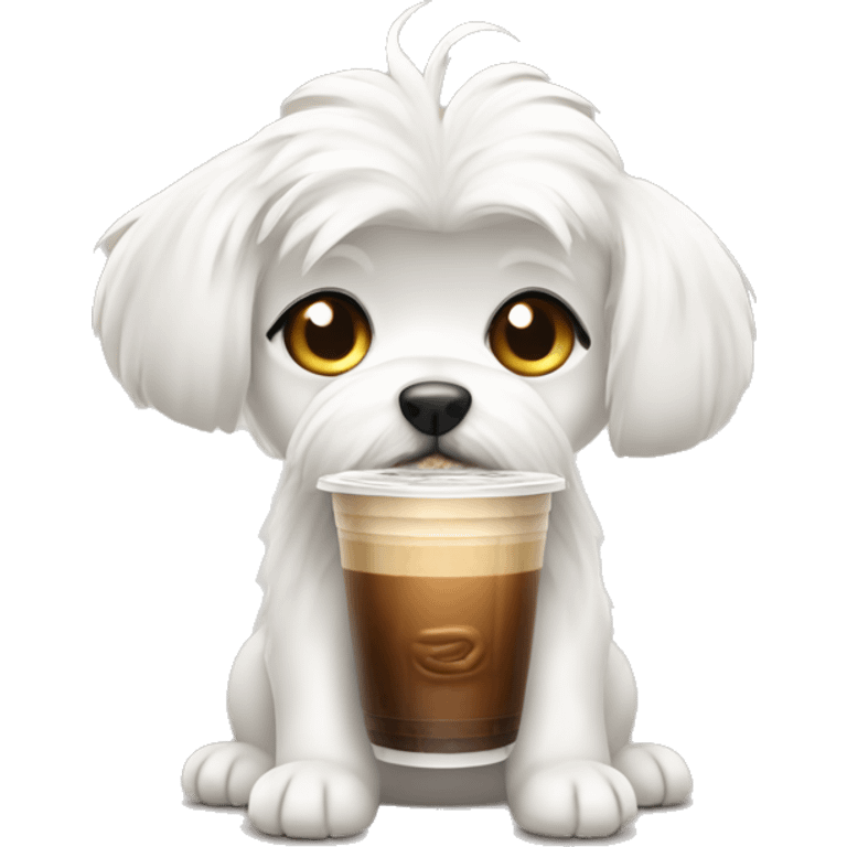 Maltese dog with iced coffee emoji