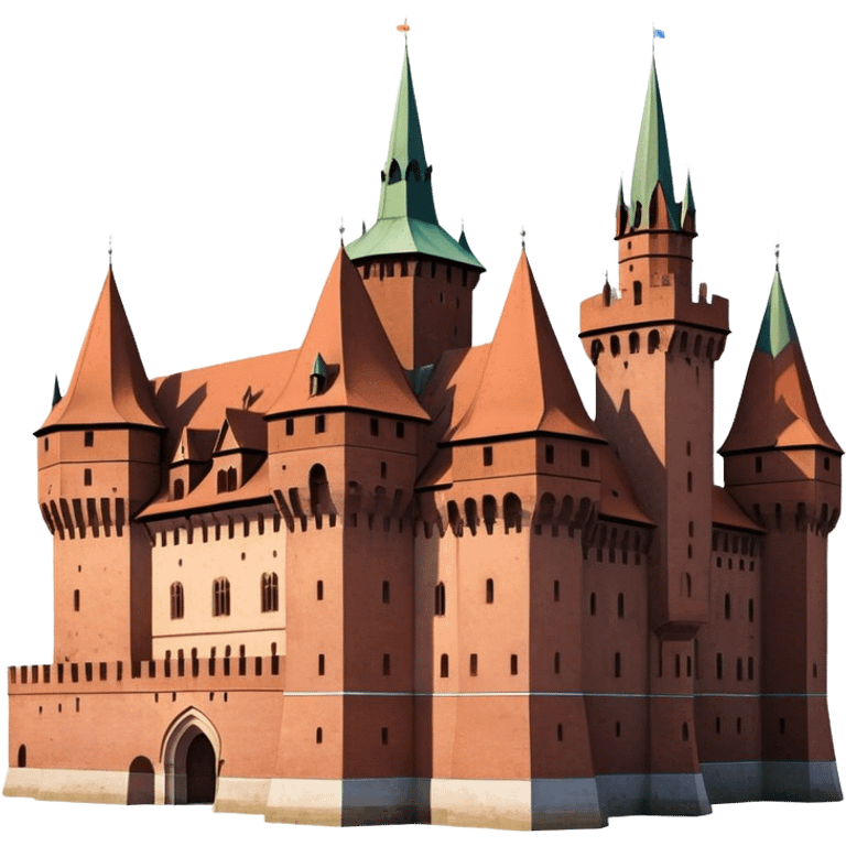 Cinematic Realistic Malbork Castle Landmark Emoji, depicted as an imposing medieval fortress rendered with rich detail and dramatic, historic lighting. emoji