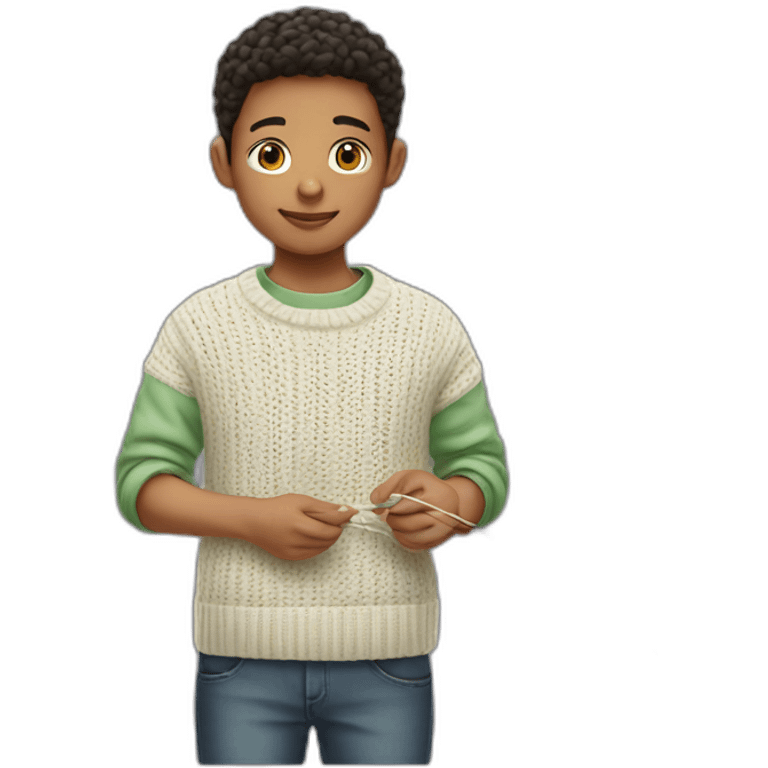 Mixed race boy knitting a shirt emoji