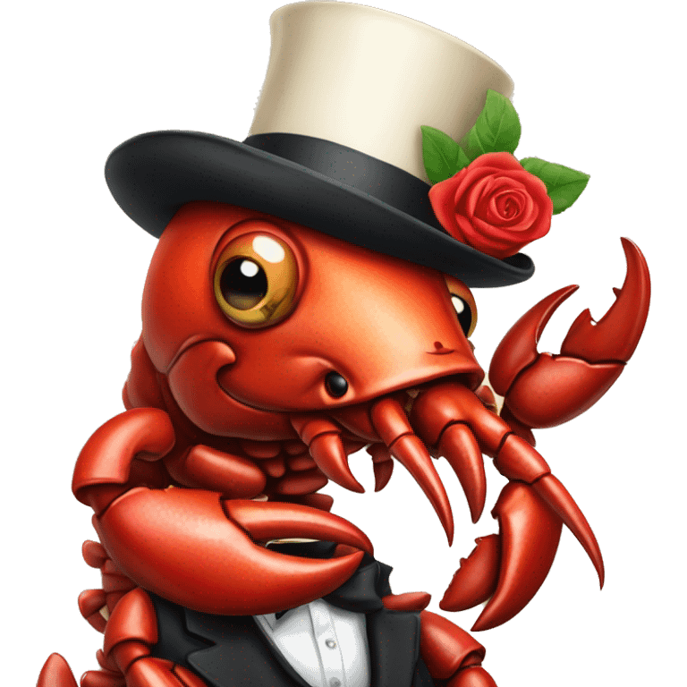 lobster with rose in mouth and tophat emoji