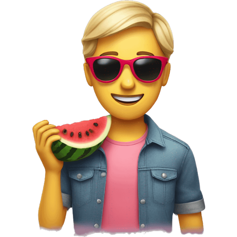 emoji in sunglasses holding a watermelon emoji