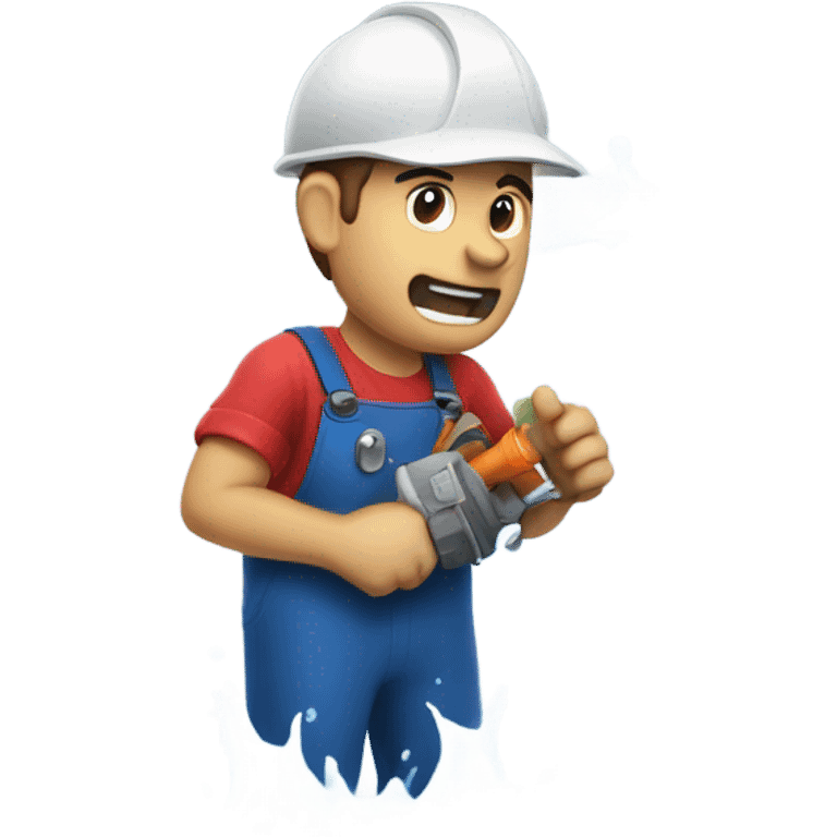 Plumber next to a pipe with water coming out emoji