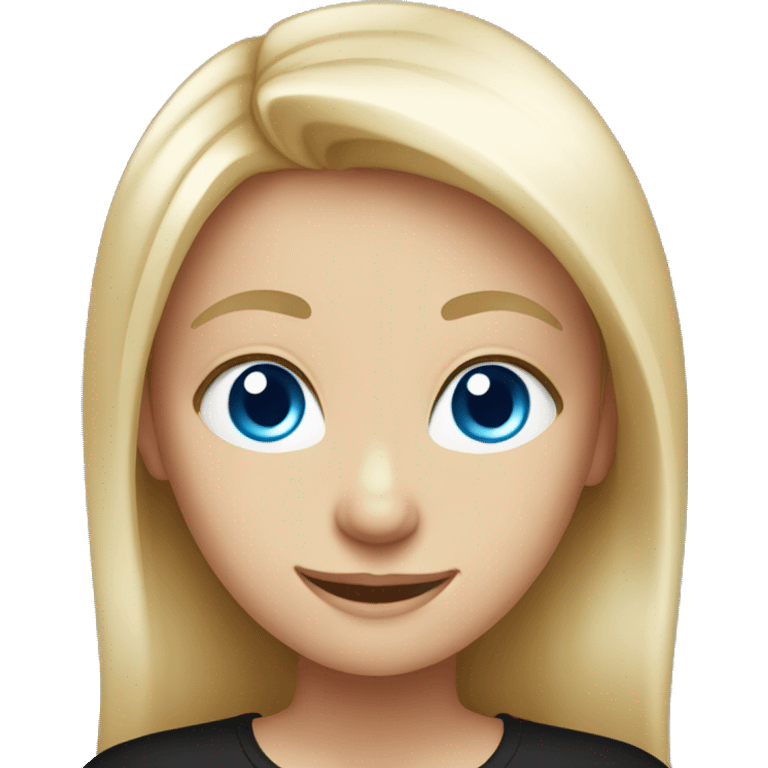 smiling girl in black shirt with blue eyes  emoji