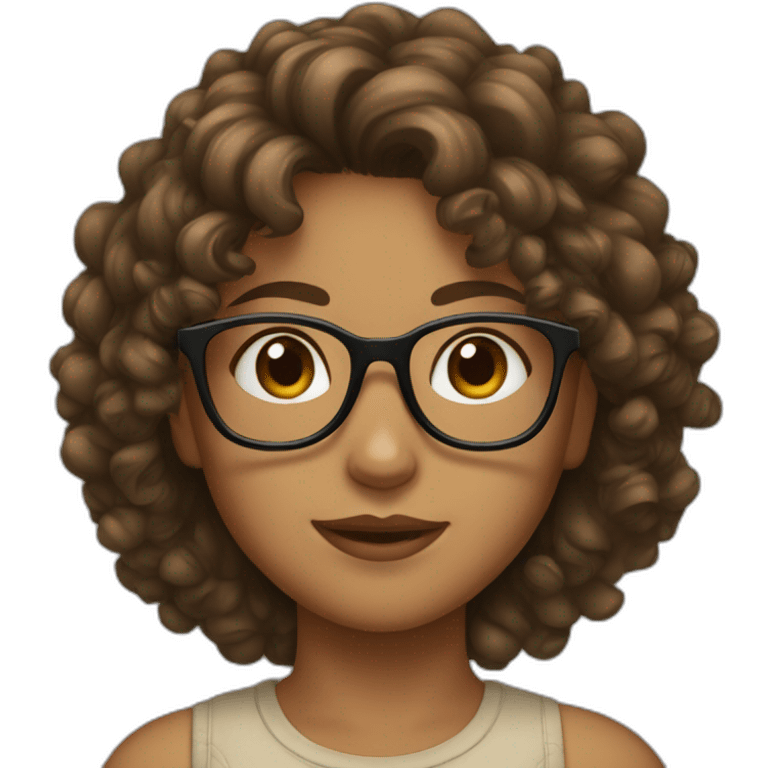 Girl with curly brown haïr and glasses emoji