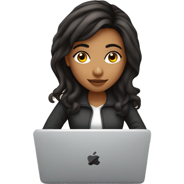 coquette hispanic girl studying on her macbook  emoji