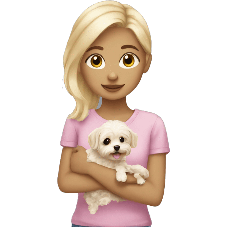 Cute blond girl holding a maltipoo  emoji