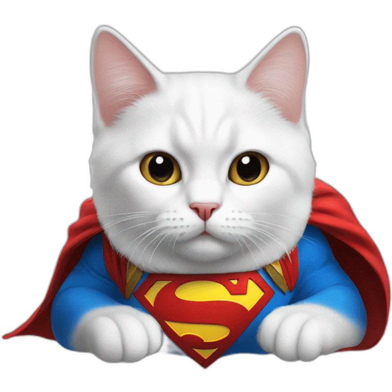 white cat dressed like superman emoji