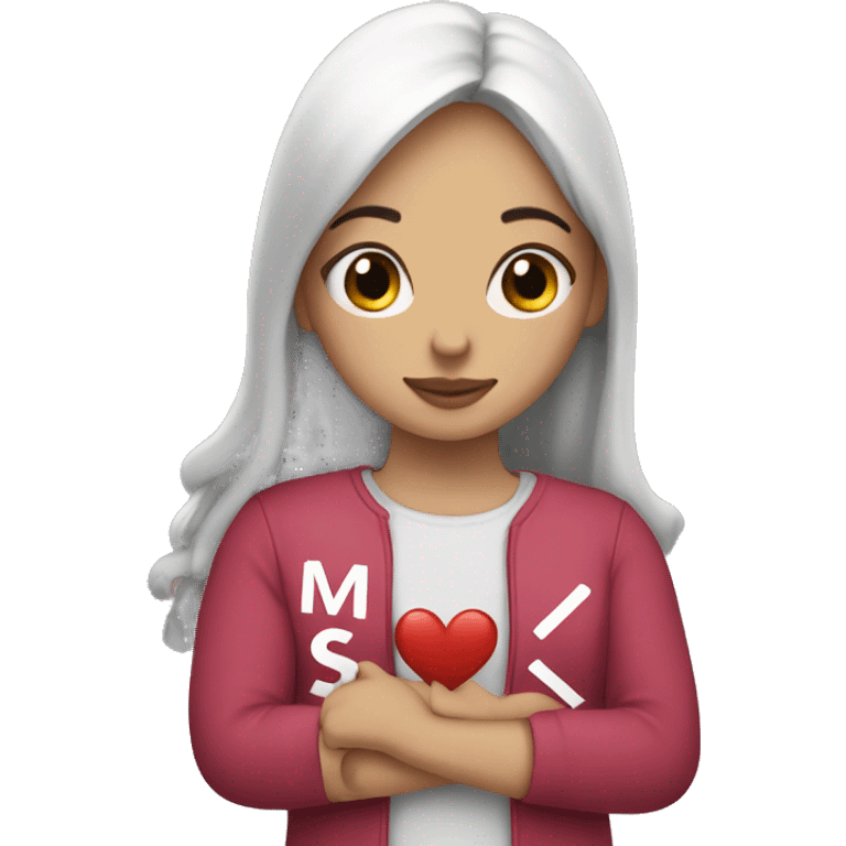 Girl with m love s written on hand emoji