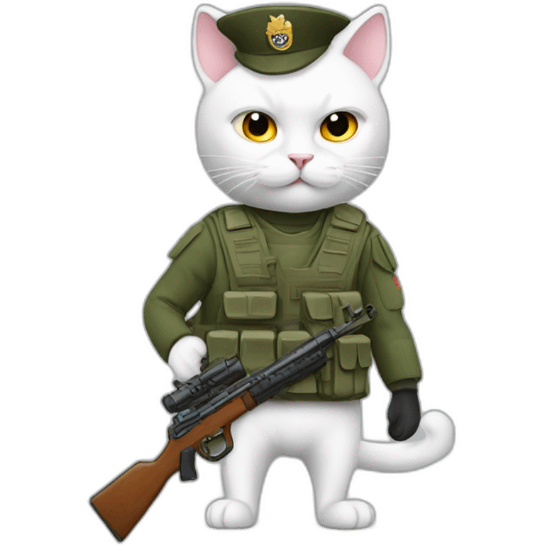 white male cat with soldier gun emoji