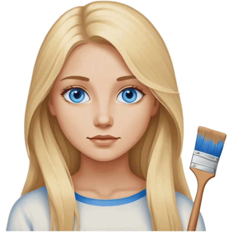 Cinematic realistic blonde with long hair, blue eyes paints on canvas emoji